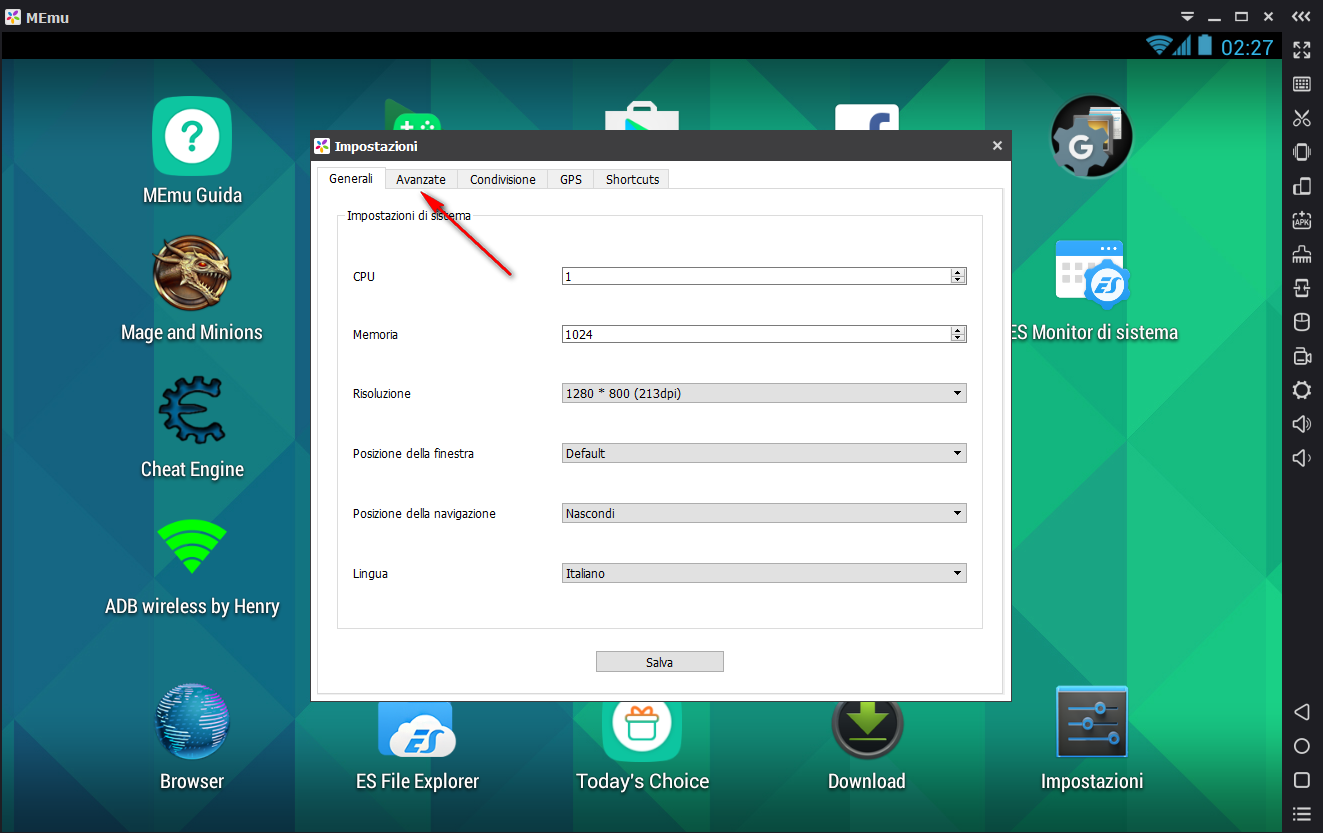 MEMU Android Emulator for PC., Main screen settings