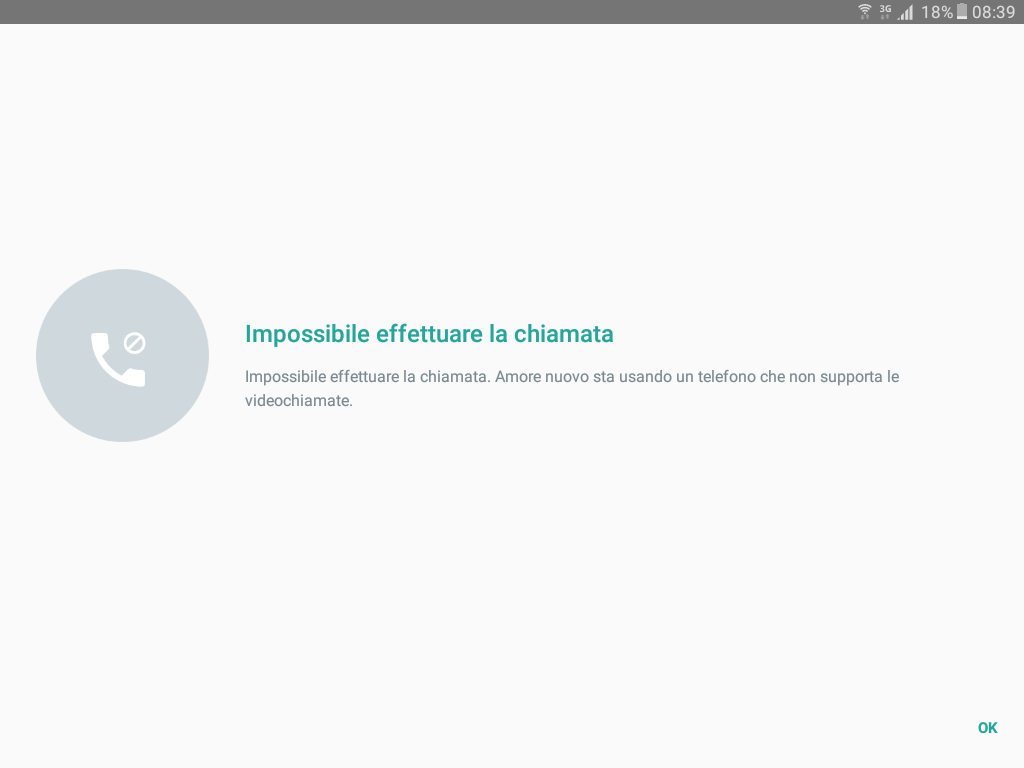 Aggiornamenti di Whatsapp messaggio di telefono che non supporta le videochiamate