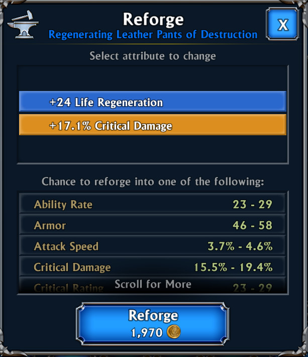 Eternium Mage and Minions - Reforge, selection of statistics to be changed
